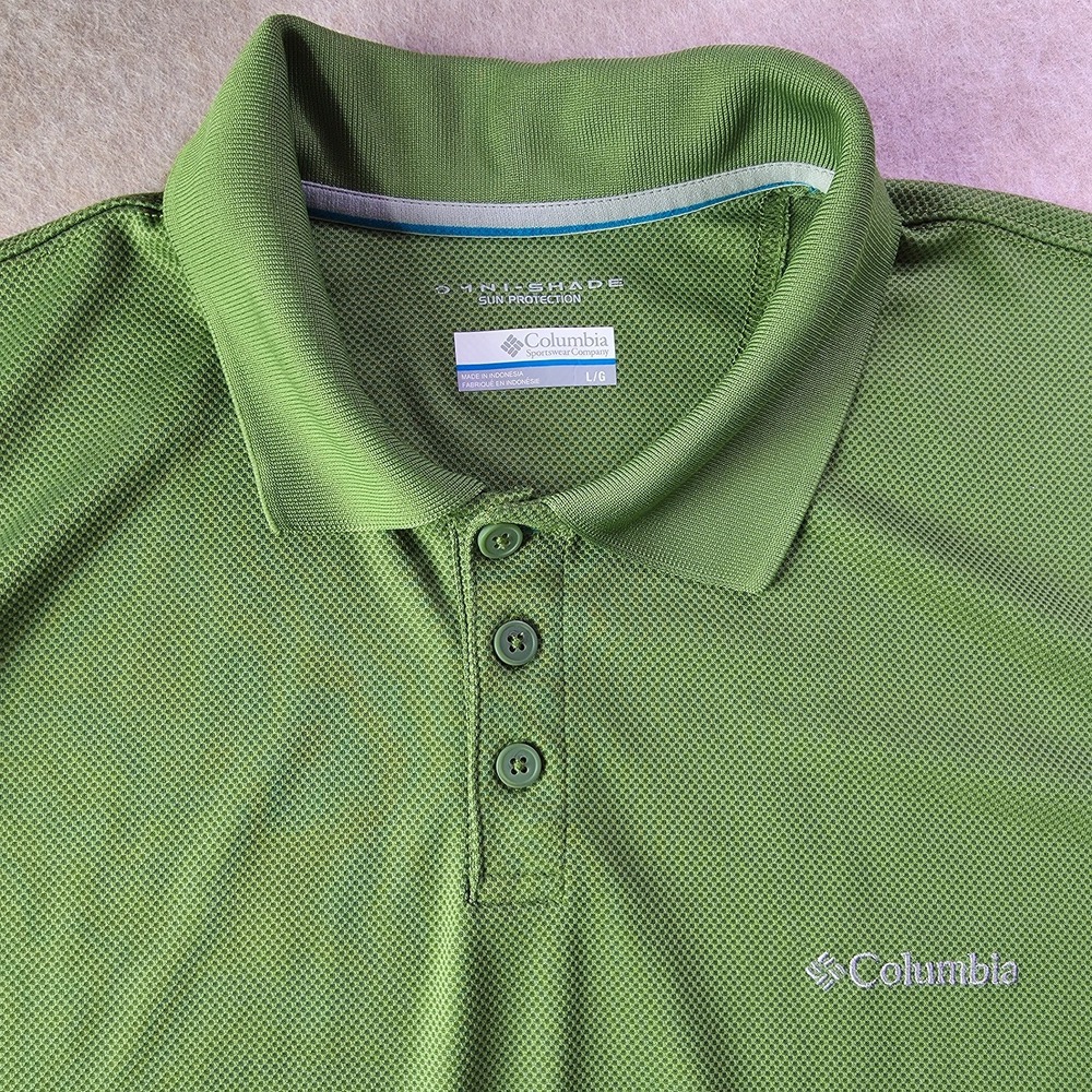 Columbia Omni Shade Polo Shirt Sz L PFG Green Logo Active Golf Tennis Outdoor - Picture 2 of 8
